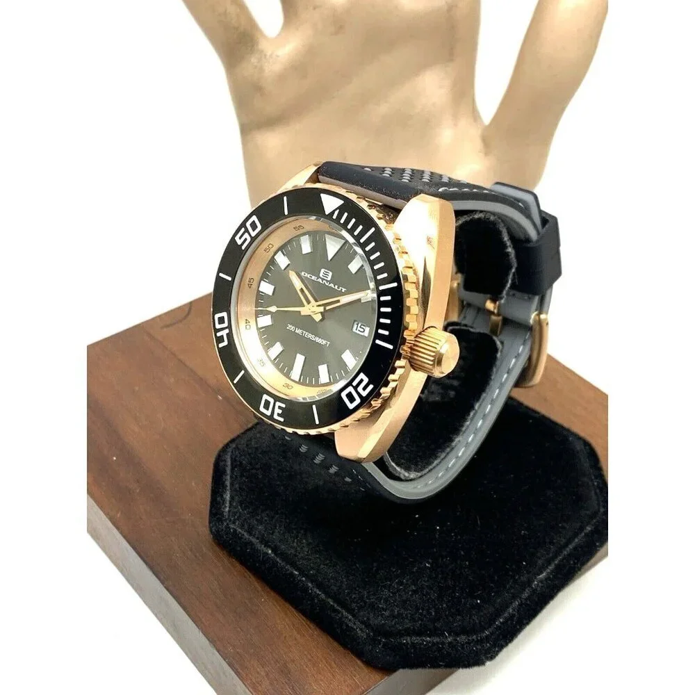 Oceanaut Men's Watch OC0524 Diver Rose Gold Black Gray Dial Rubber Band …